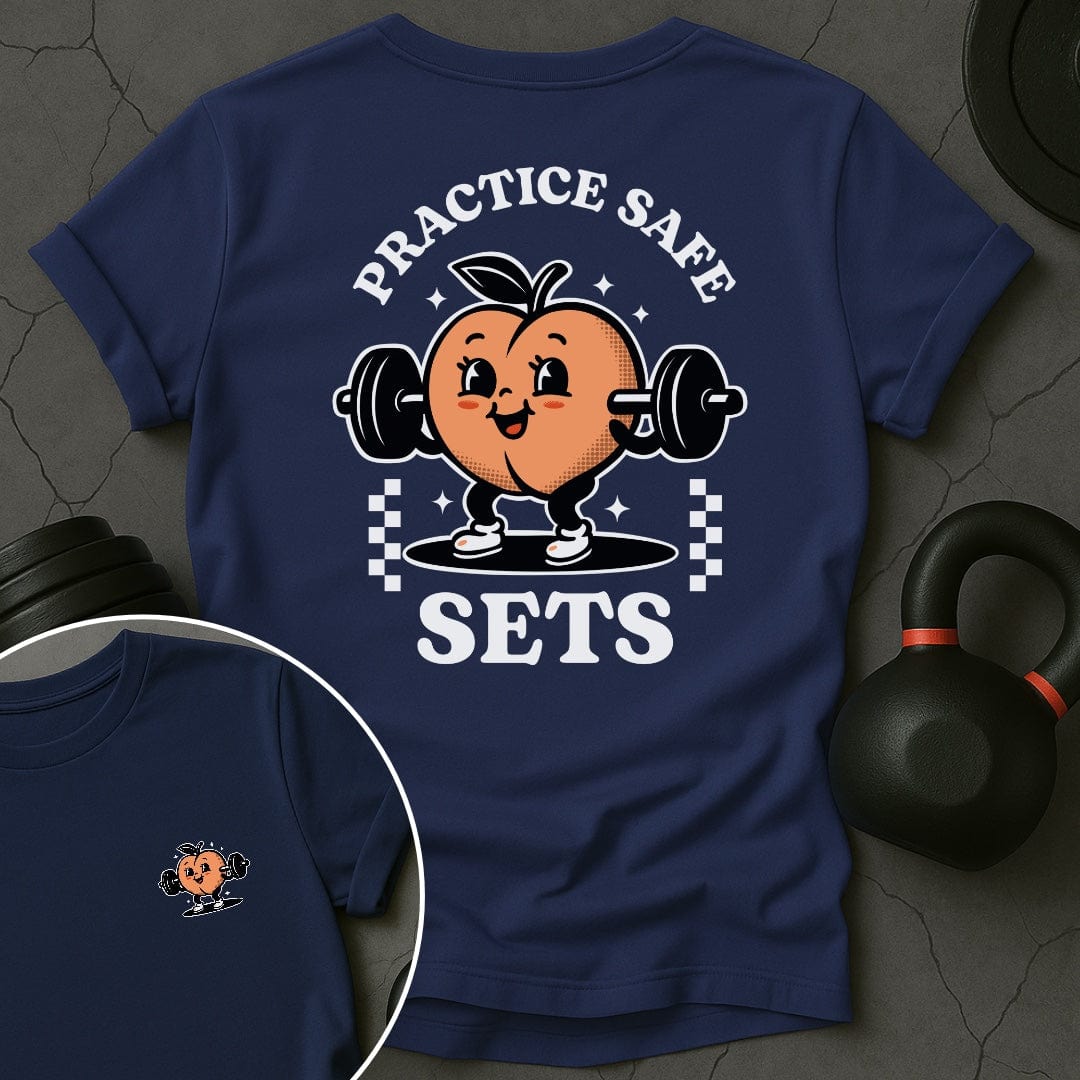 Practice Safe Sets Retro Peach Gym T-Shirt