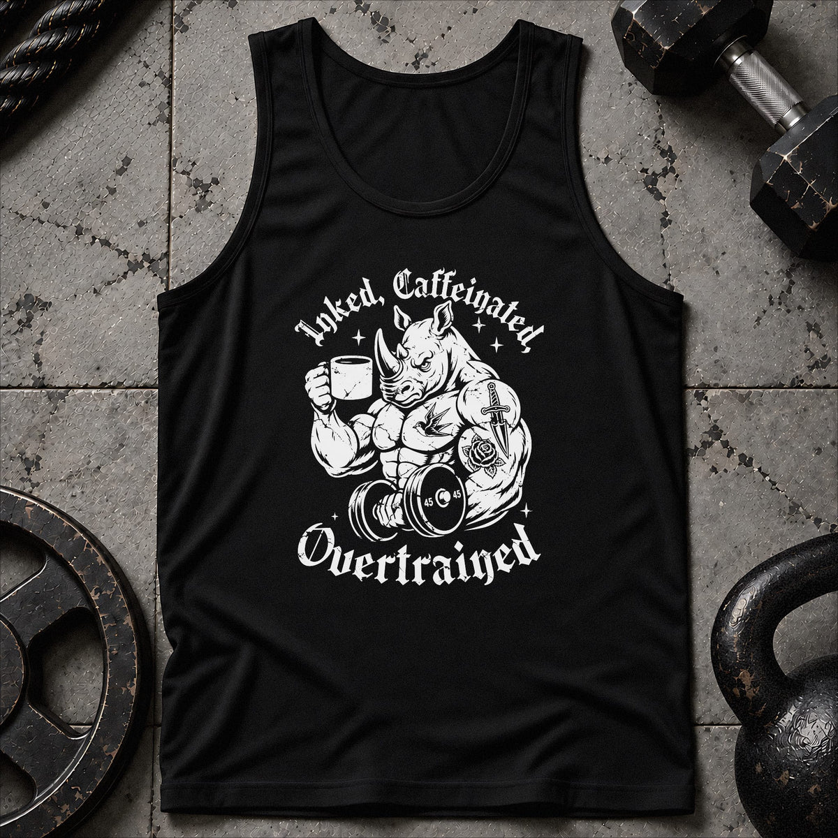 Inked, Caffeinated, Overtrained Unisex Tank