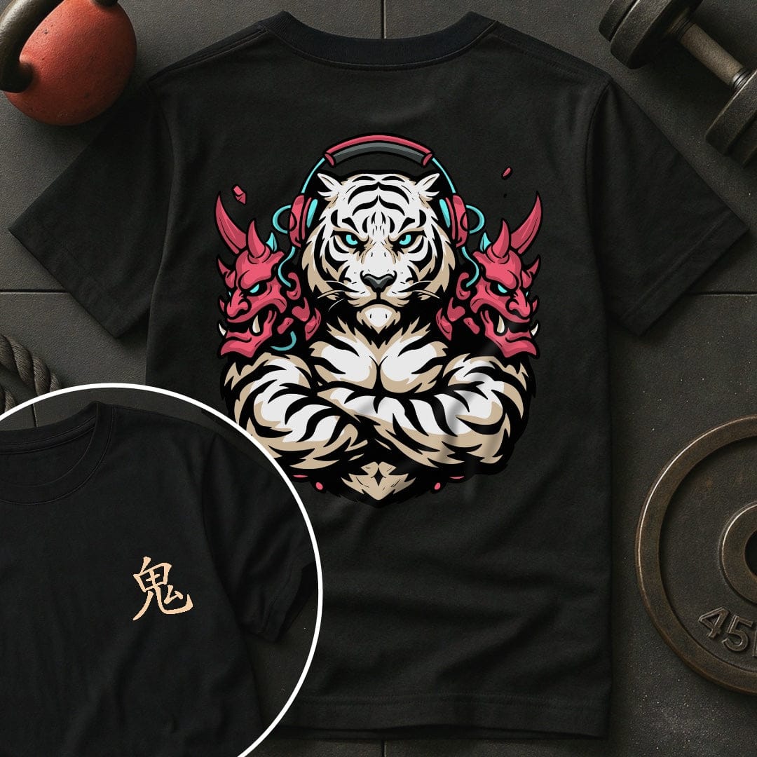 CyberPunk Oni White Tiger Gym T-Shirt