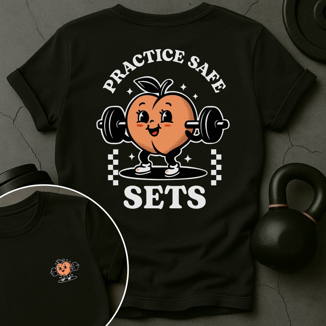 Practice Safe Sets Retro Peach Gym T-Shirt