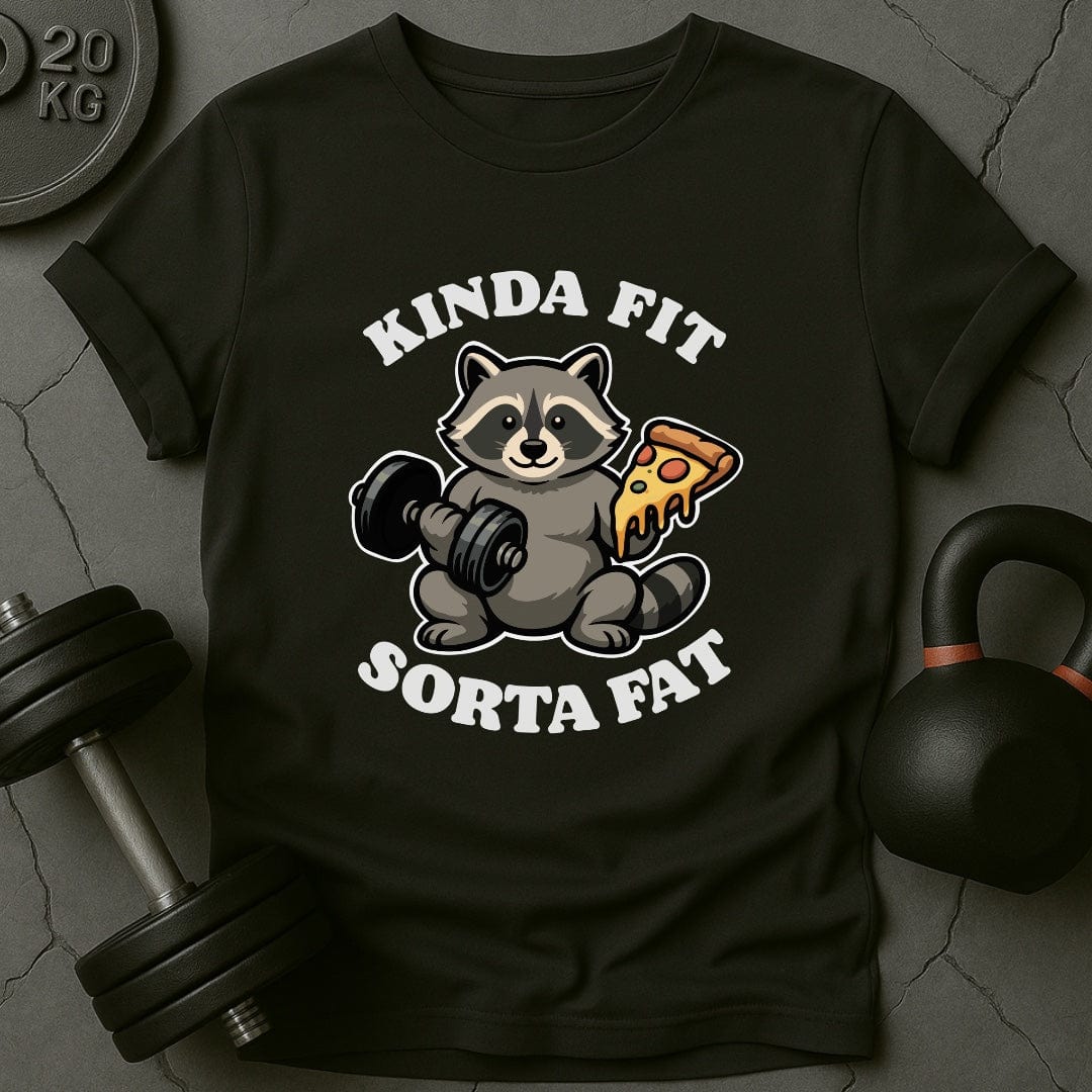 Kinda Fit Sorta Fat Raccoon Pizza Funny Gym T-Shirt