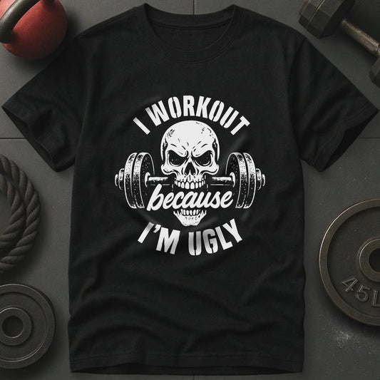 I Workout Because I'm Ugly Skull Gym T-Shirt