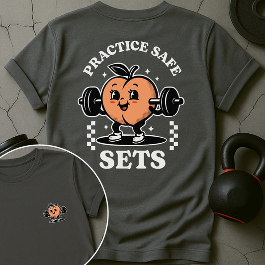 Practice Safe Sets Retro Peach Gym T-Shirt