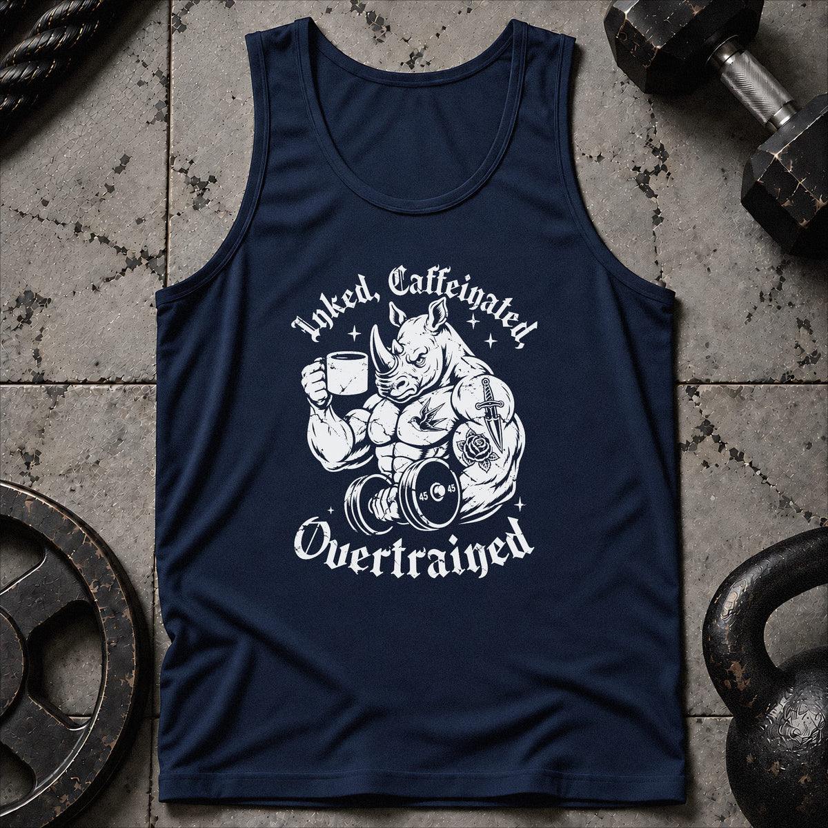 Inked, Caffeinated, Overtrained Unisex Tank