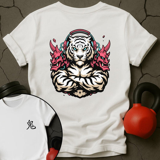 CyberPunk Oni White Tiger Gym T-Shirt