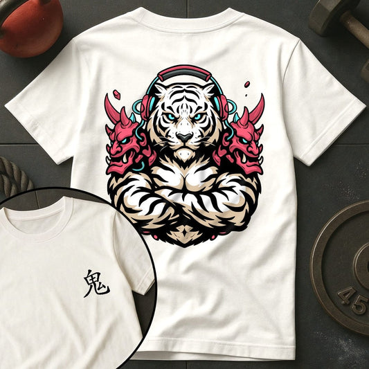 CyberPunk Oni White Tiger Gym T-Shirt